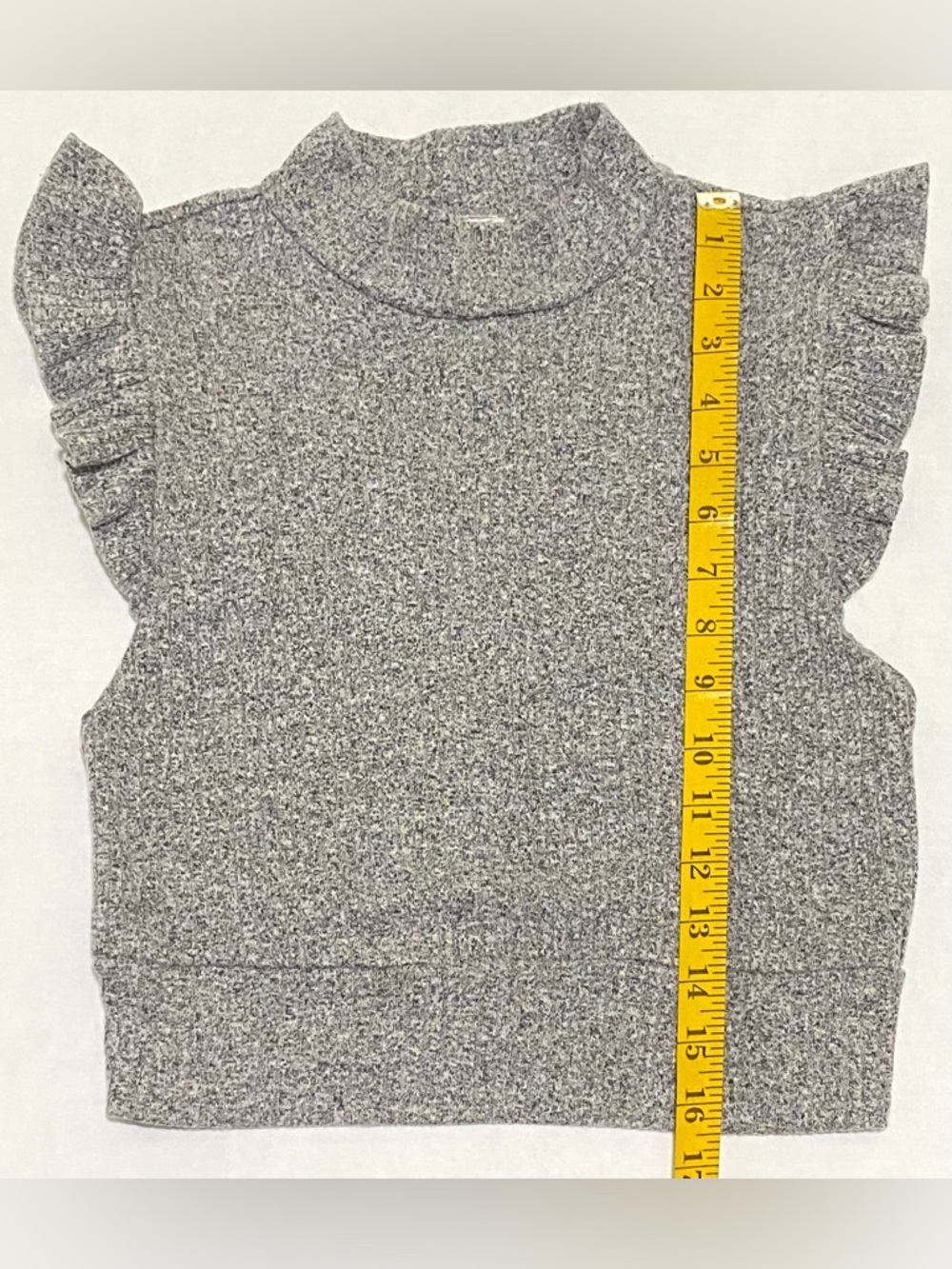 Free People Womens M Gray Flutter Sleeve Crop Sweater Boho Y2K Fairy Cottagecore - Picture 9 of 13